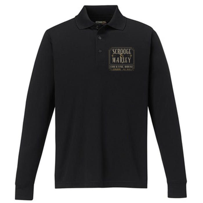 Scrooge & Marley Counting House London Established 1843 Performance Long Sleeve Polo