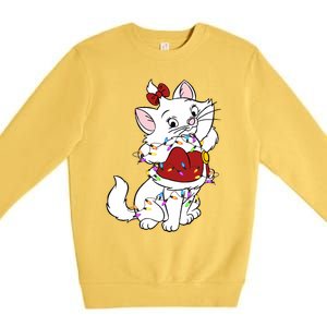 Santa Marie Cat Christmas Lights Marie Christmas Premium Crewneck Sweatshirt