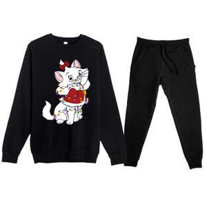 Santa Marie Cat Christmas Lights Marie Christmas Premium Crewneck Sweatsuit Set