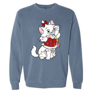 Santa Marie Cat Christmas Lights Marie Christmas Garment-Dyed Sweatshirt