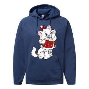 Santa Marie Cat Christmas Lights Marie Christmas Performance Fleece Hoodie