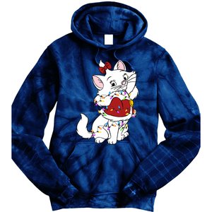 Santa Marie Cat Christmas Lights Marie Christmas Tie Dye Hoodie