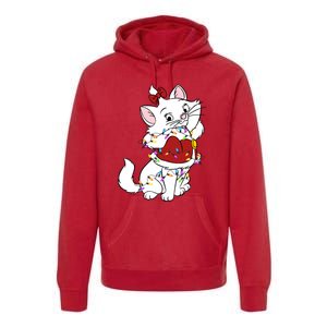 Santa Marie Cat Christmas Lights Marie Christmas Premium Hoodie