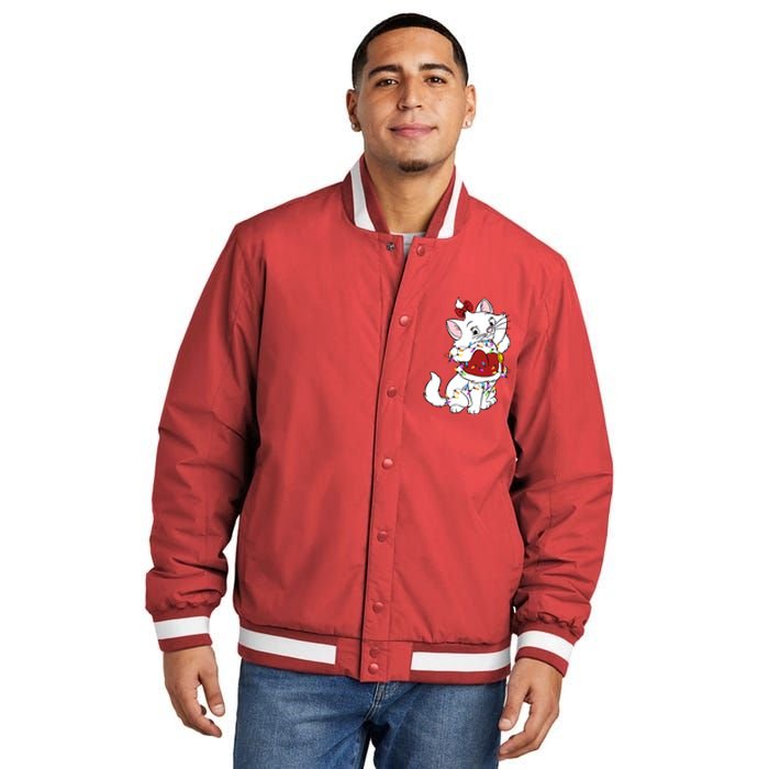 Santa Marie Cat Christmas Lights Marie Christmas Insulated Varsity Jacket