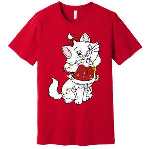 Santa Marie Cat Christmas Lights Marie Christmas Premium T-Shirt