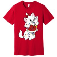 Santa Marie Cat Christmas Lights Marie Christmas Premium T-Shirt