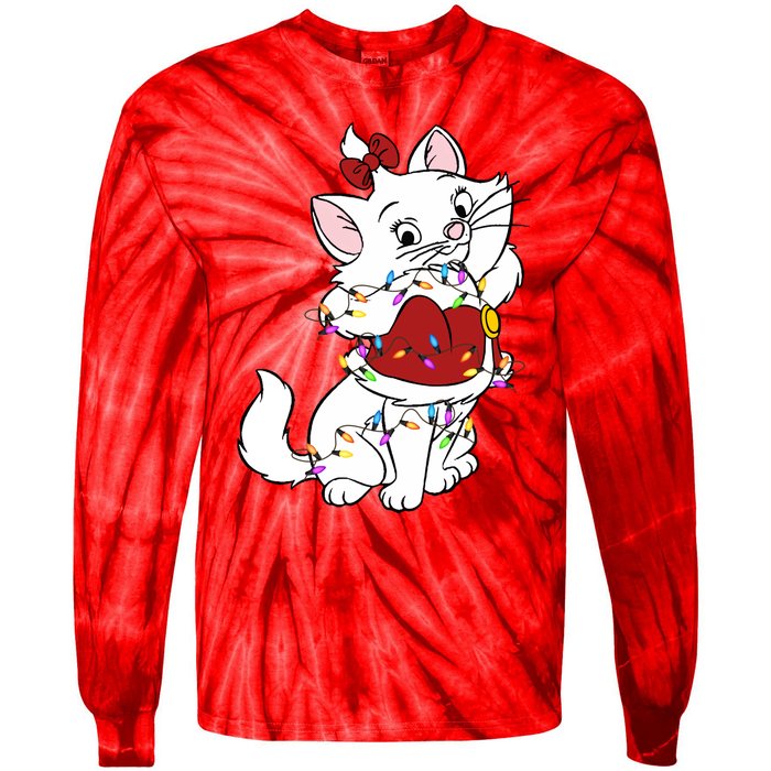 Santa Marie Cat Christmas Lights Marie Christmas Tie-Dye Long Sleeve Shirt