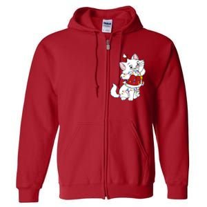 Santa Marie Cat Christmas Lights Marie Christmas Full Zip Hoodie