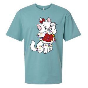 Santa Marie Cat Christmas Lights Marie Christmas Sueded Cloud Jersey T-Shirt