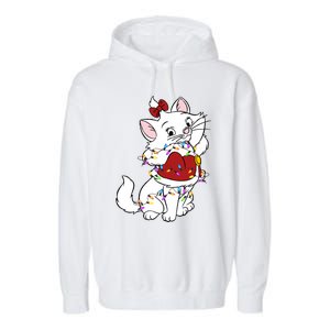 Santa Marie Cat Christmas Lights Marie Christmas Garment-Dyed Fleece Hoodie