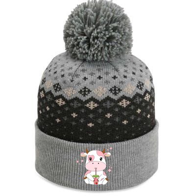 Strawberry Milk Cute Kawaii Aesthetic Pink Cow Print Gift The Baniff Cuffed Pom Beanie