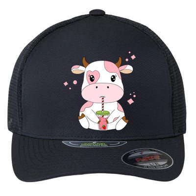 Strawberry Milk Cute Kawaii Aesthetic Pink Cow Print Gift Flexfit Unipanel Trucker Cap