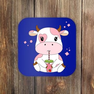 Strawberry Milk Cute Kawaii Aesthetic Pink Cow Print Gift Coaster