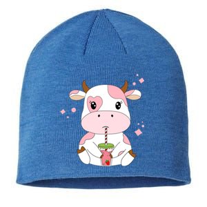 Strawberry Milk Cute Kawaii Aesthetic Pink Cow Print Gift Sustainable Beanie