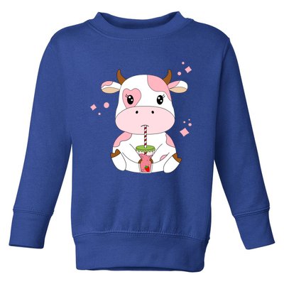 Strawberry Milk Cute Kawaii Aesthetic Pink Cow Print Gift Toddler Sweatshirt