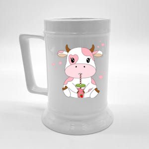 Strawberry Milk Cute Kawaii Aesthetic Pink Cow Print Gift Beer Stein