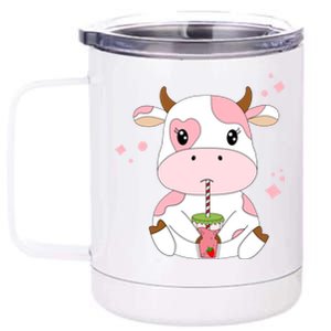 Strawberry Milk Cute Kawaii Aesthetic Pink Cow Print Gift 12 oz Stainless Steel Tumbler Cup