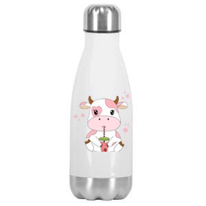 Strawberry Milk Cute Kawaii Aesthetic Pink Cow Print Gift Stainless Steel Insulated Water Bottle