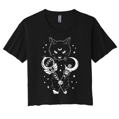 Sailor Meow Cute Moon Cat Space Magic Gothic Halloween Women's Crop Top Tee