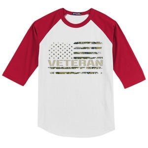 Soldier Military Camo Veteran American Flag Kids Colorblock Raglan Jersey