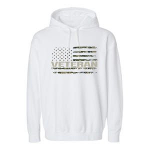 Soldier Military Camo Veteran American Flag Garment-Dyed Fleece Hoodie