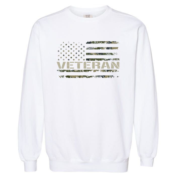 Soldier Military Camo Veteran American Flag Garment-Dyed Sweatshirt