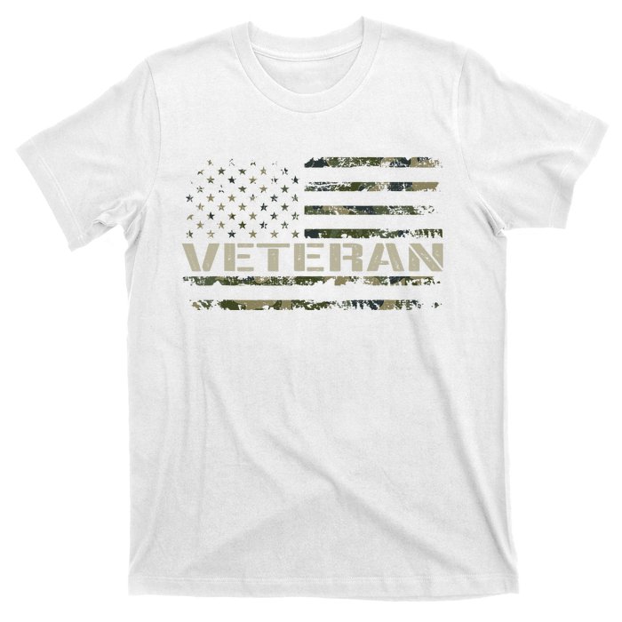 Soldier Military Camo Veteran American Flag T-Shirt