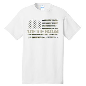 Soldier Military Camo Veteran American Flag Tall T-Shirt