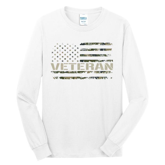 Soldier Military Camo Veteran American Flag Tall Long Sleeve T-Shirt