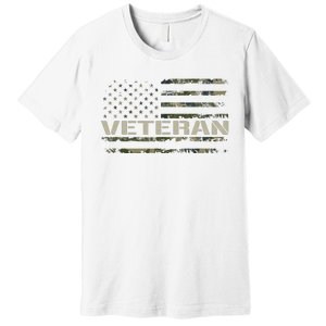 Soldier Military Camo Veteran American Flag Premium T-Shirt