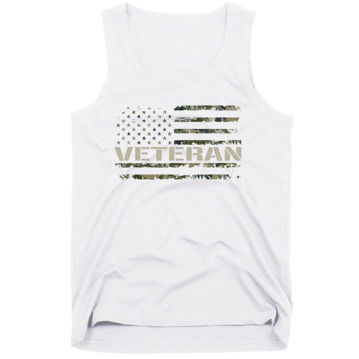 Soldier Military Camo Veteran American Flag Tank Top