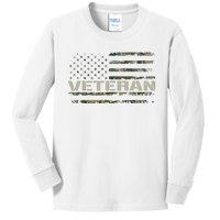 Soldier Military Camo Veteran American Flag Kids Long Sleeve Shirt