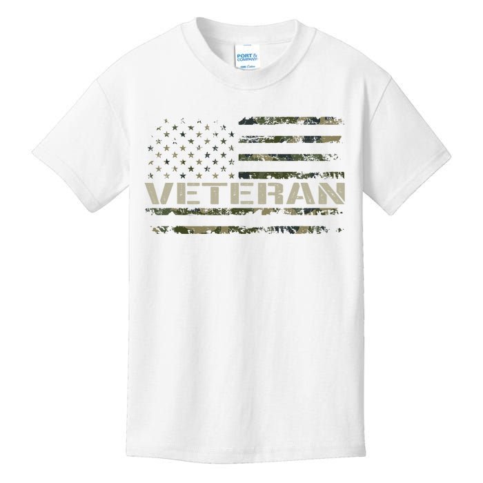 Soldier Military Camo Veteran American Flag Kids T-Shirt