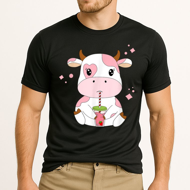 Strawberry Milk Cute Kawaii Aesthetic Pink Cow Print Cooling Performance Crew T-Shirt