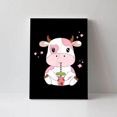 Strawberry Milk Cute Kawaii Aesthetic Pink Cow Print Canvas