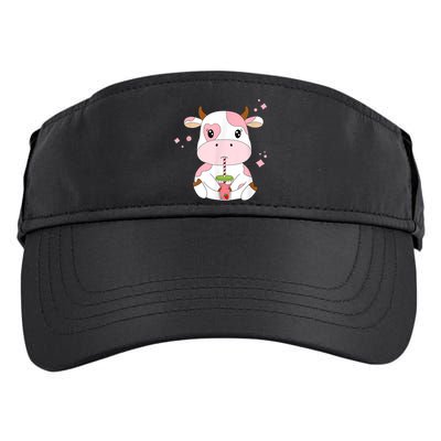 Strawberry Milk Cute Kawaii Aesthetic Pink Cow Print Adult Drive Performance Visor