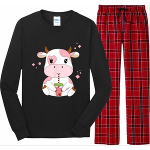 Strawberry Milk Cute Kawaii Aesthetic Pink Cow Print Long Sleeve Pajama Set