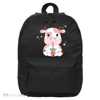 Strawberry Milk Cute Kawaii Aesthetic Pink Cow Print 16 in Basic Backpack