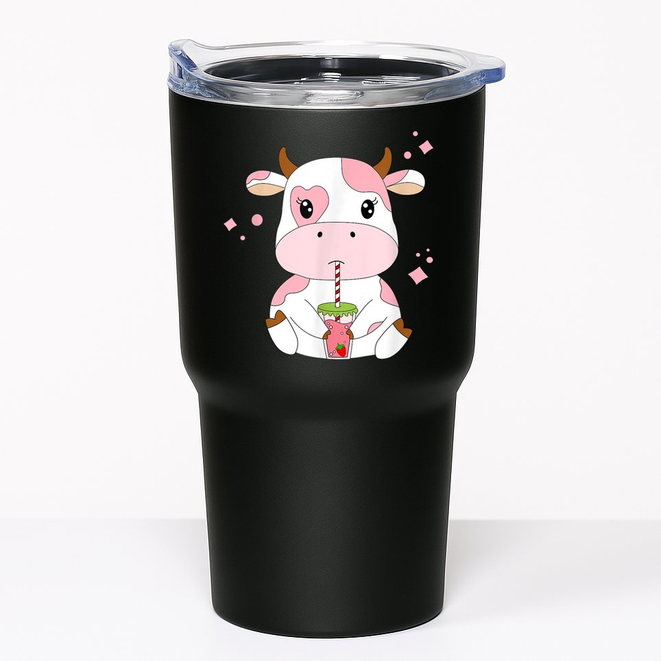 Strawberry Milk Cute Kawaii Aesthetic Pink Cow Print Tumbler