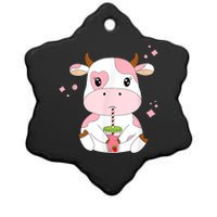 Strawberry Milk Cute Kawaii Aesthetic Pink Cow Print Ceramic Star Ornament