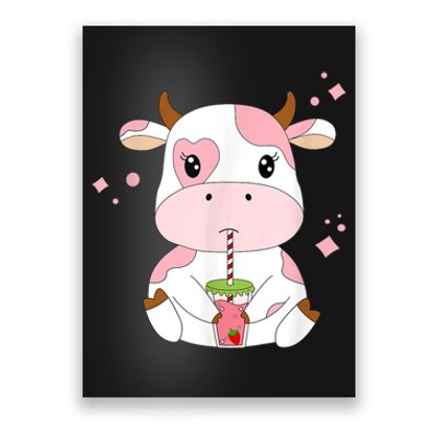 Strawberry Milk Cute Kawaii Aesthetic Pink Cow Print Poster