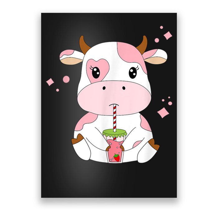 Strawberry Milk Cute Kawaii Aesthetic Pink Cow Print Poster