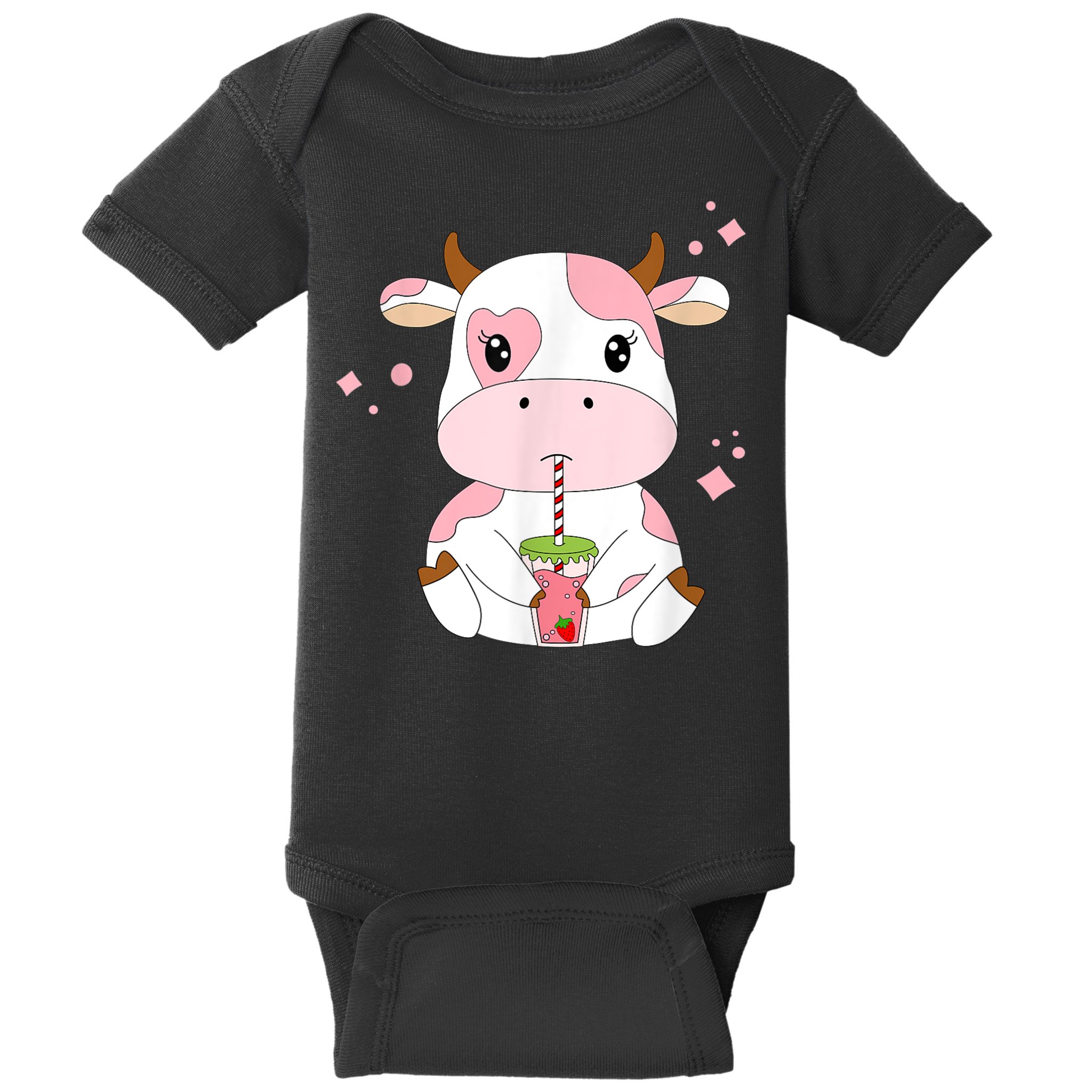 Strawberry Milk Cute Kawaii Aesthetic Pink Cow Print Baby Bodysuit
