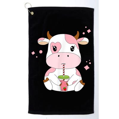 Strawberry Milk Cute Kawaii Aesthetic Pink Cow Print Golf Towel