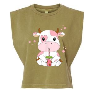 Strawberry Milk Cute Kawaii Aesthetic Pink Cow Print Garment-Dyed Women's Muscle Tee