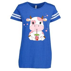 Strawberry Milk Cute Kawaii Aesthetic Pink Cow Print Enza Ladies Jersey Football T-Shirt