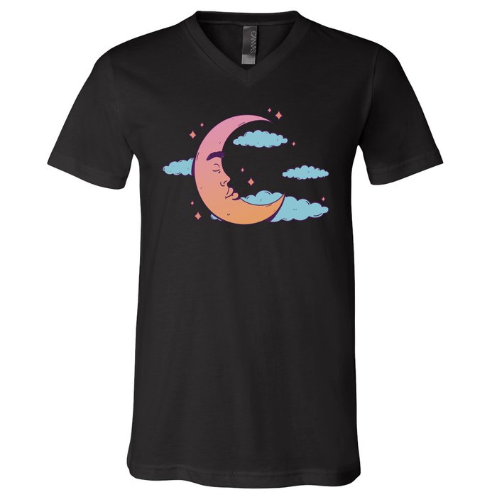 Sleeping Moon Cloud V-Neck T-Shirt