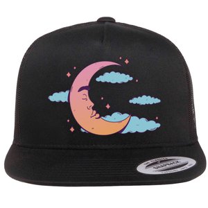 Sleeping Moon Cloud Flat Bill Trucker Hat