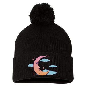 Sleeping Moon Cloud Pom Pom 12in Knit Beanie