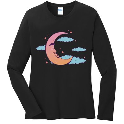 Sleeping Moon Cloud Ladies Long Sleeve Shirt